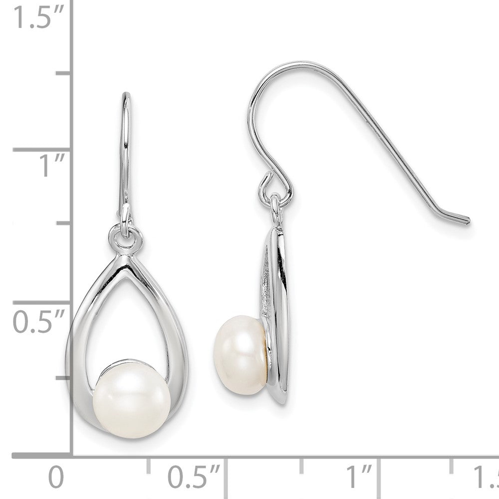 Sterling Silver Rhodium-plated 6-7mm White Freshwater Cultured Pearl Teardrop Dangle Earrings