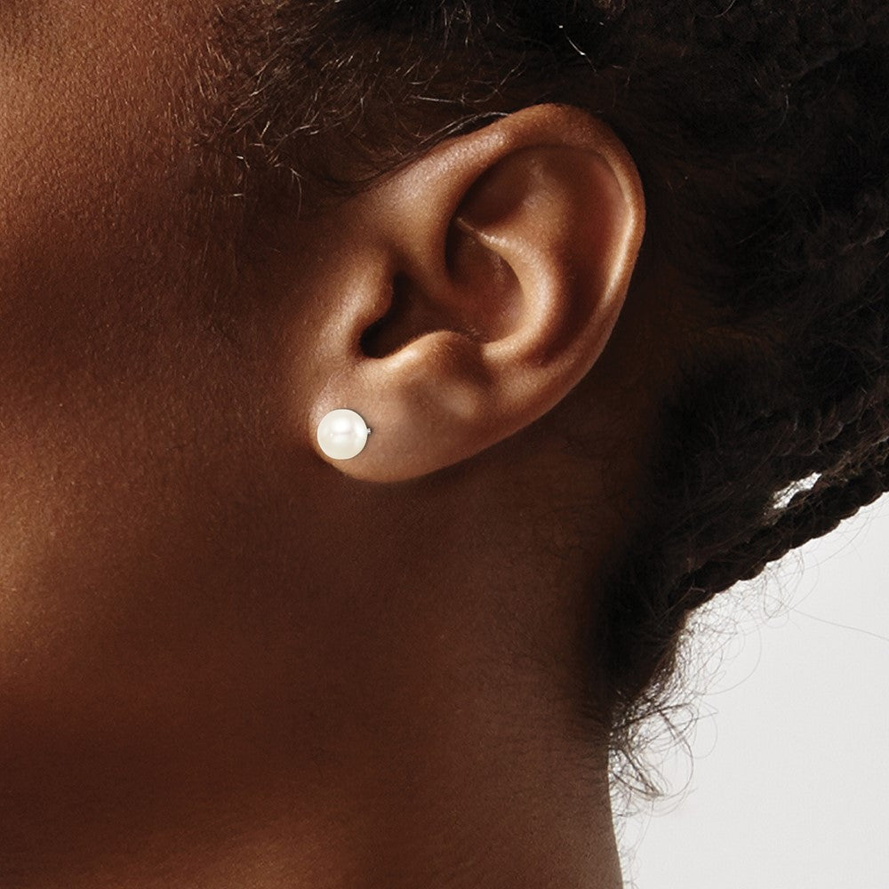Sterling Silver Madi K Rhodium-plated 6-7mm White Round Freshwater Cultured Pearl Post Earrings