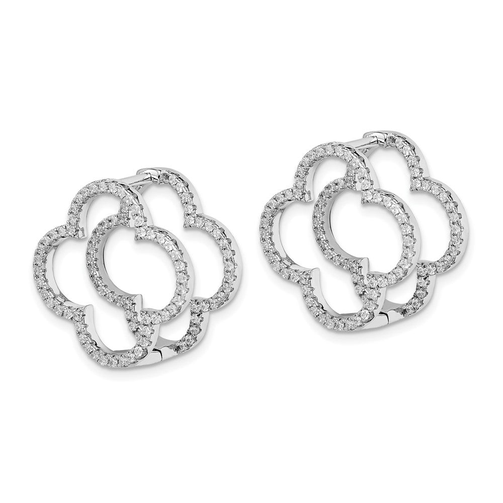 Sterling Silver Rhodium-plated CZ Quatrefoil Hinged In/Out Earrings