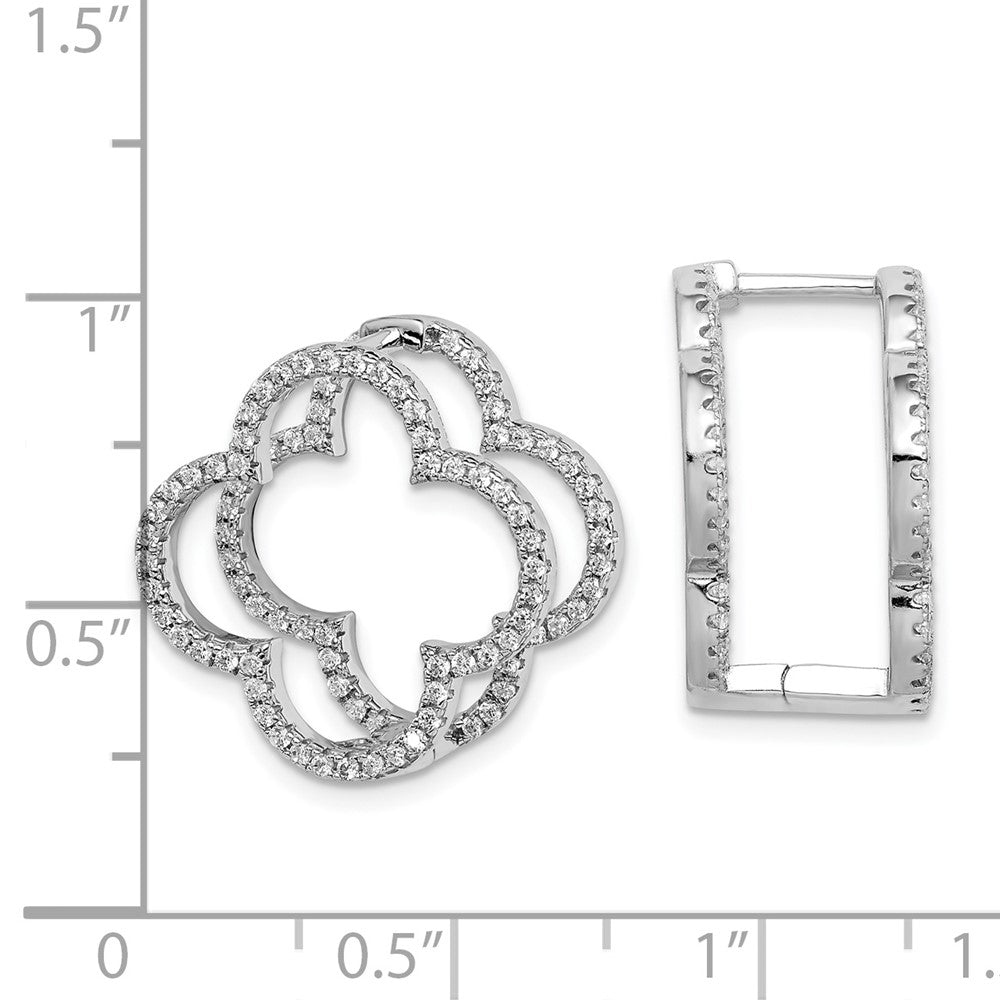 Sterling Silver Rhodium-plated CZ Quatrefoil Hinged In/Out Earrings