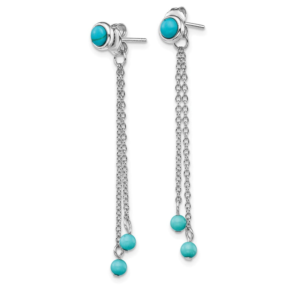 Sterling Silver Rhodium-plated Polished Imitation Turquoise Front & Back Chain Post Dangle Earrings