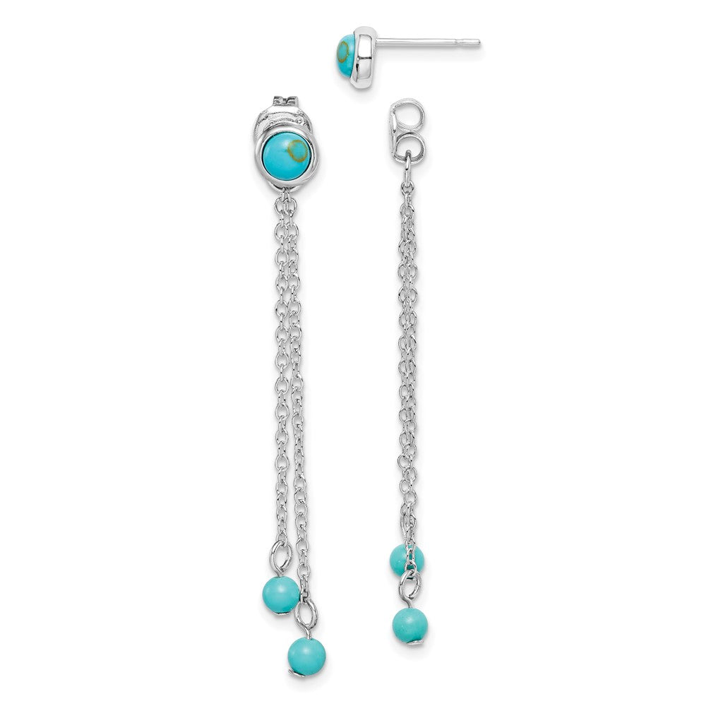 Sterling Silver Rhodium-plated Polished Imitation Turquoise Front & Back Chain Post Dangle Earrings