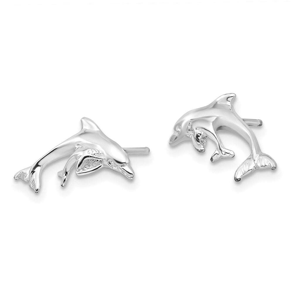 De-Ani Sterling Silver Rhodium-Plated Polished Dolphin and Post Earrings