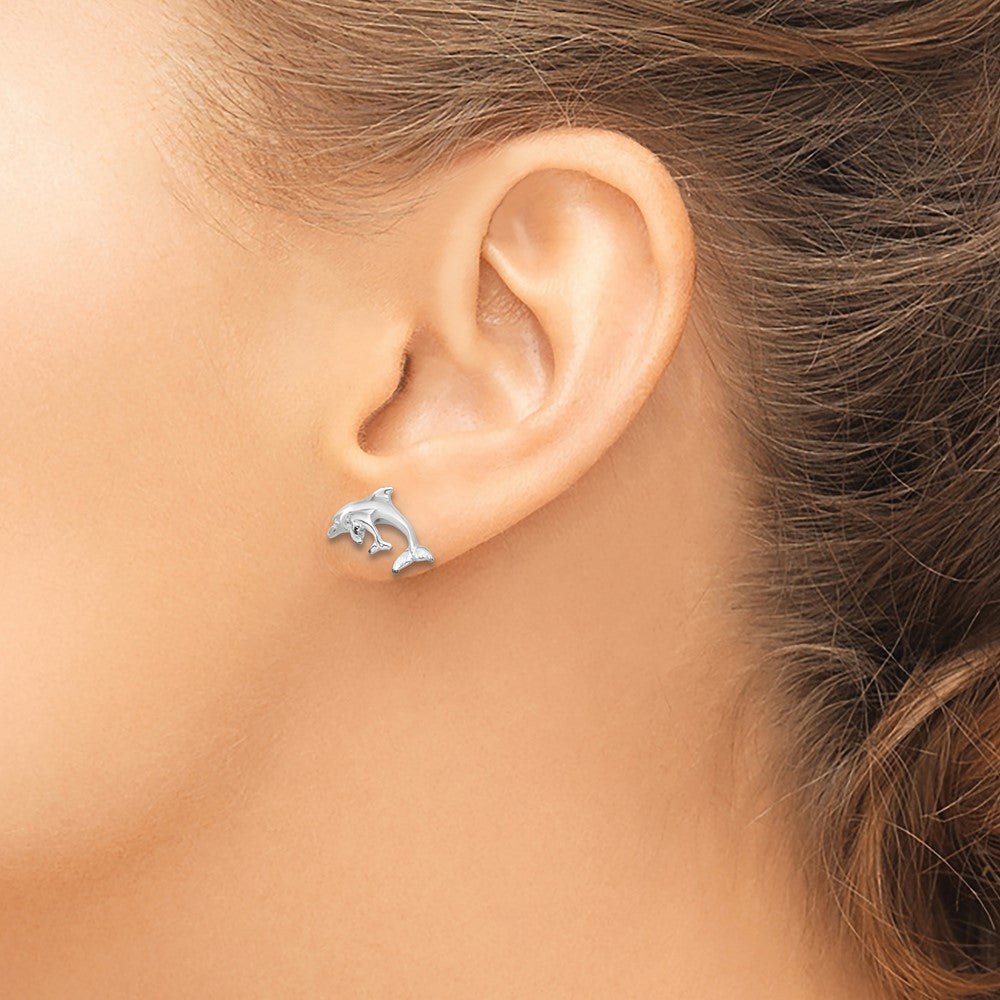 De-Ani Sterling Silver Rhodium-Plated Polished Dolphin and Post Earrings