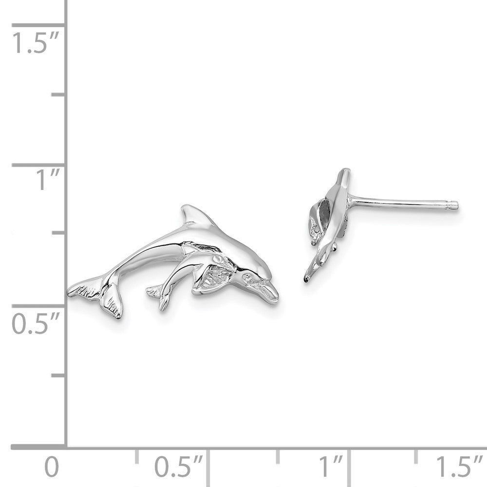 De-Ani Sterling Silver Rhodium-Plated Polished Dolphin and Post Earrings