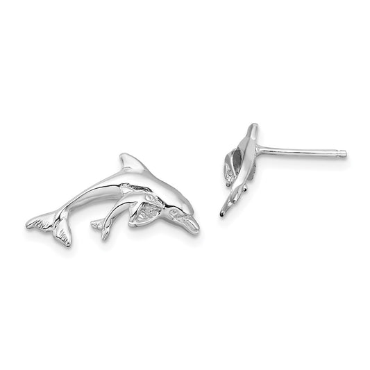 De-Ani Sterling Silver Rhodium-Plated Polished Dolphin and Post Earrings