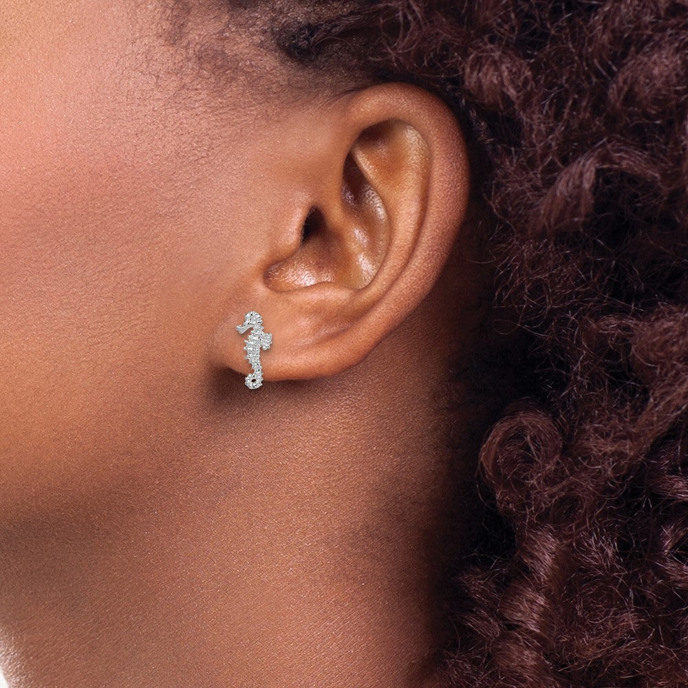De-Ani Sterling Silver Rhodium-Plated Polished Mini Seahorse Post Earrings