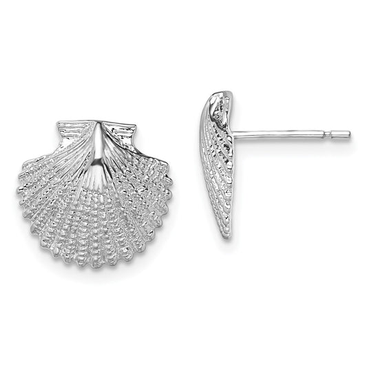 De-Ani Sterling Silver Rhodium-Plated Polished Scallop Shell Post Earrings