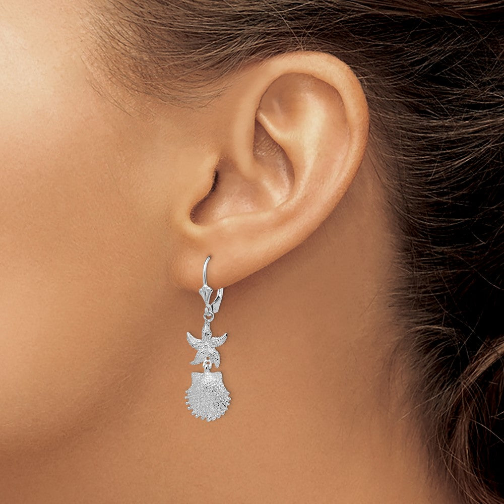 De-Ani Sterling Silver Rhodium-Plated Starfish and Shell Leverback Earrings