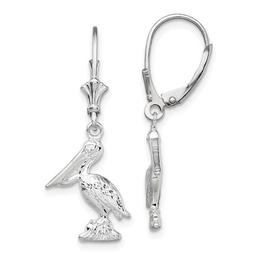 De-Ani Sterling Silver Rhodium-plated Polished 3D Small Pelican Leverback Earrings