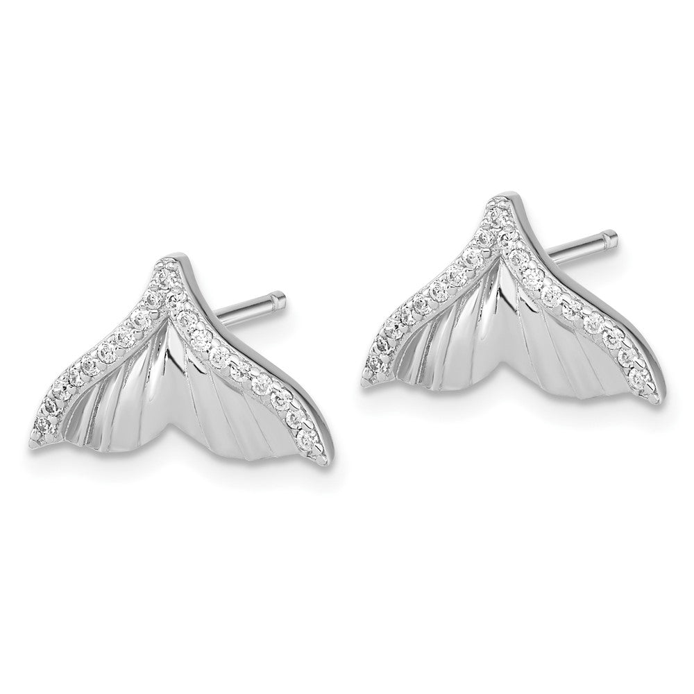 Sterling Silver Rhodium-plated CZ Textured Tail Post Earrings