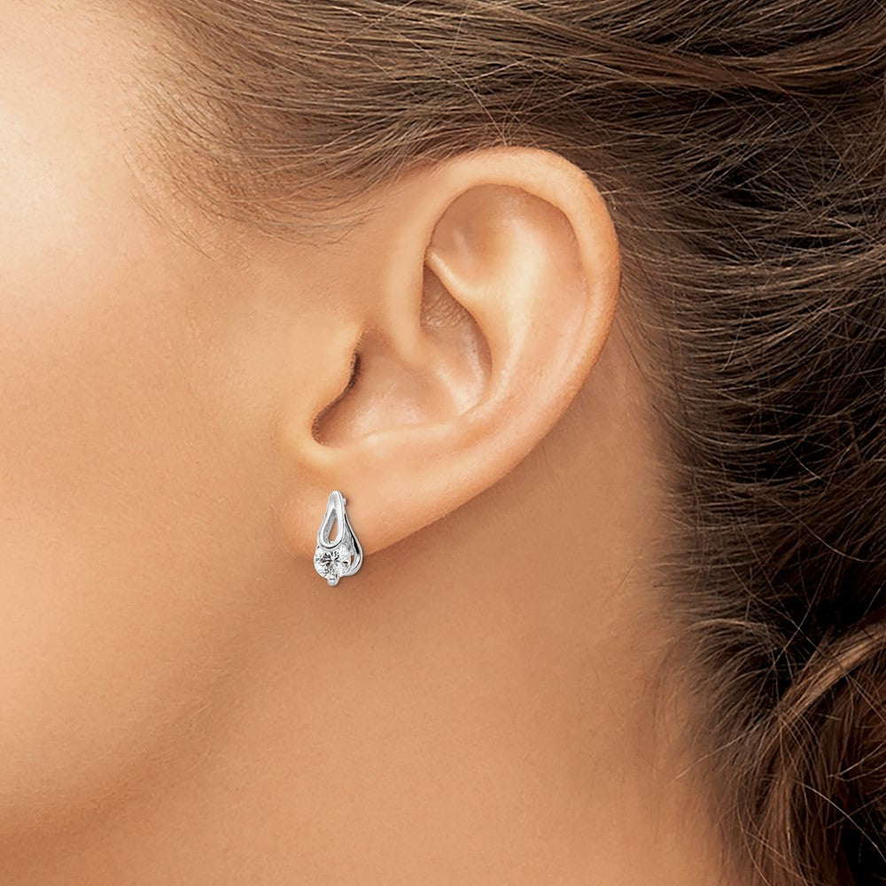 Sterling Silver Rhodium-plated CZ Post Earrings