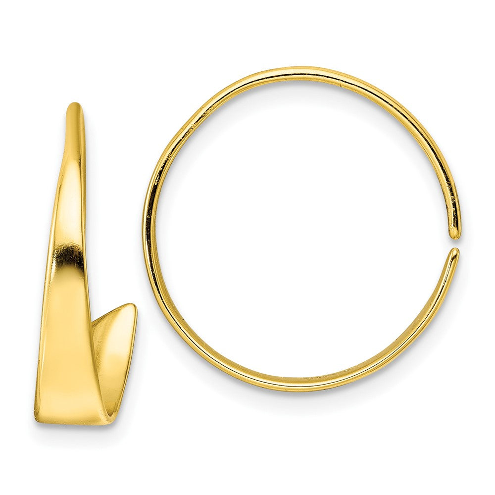 Sterling Silver Gold-tone Polished Flat Bar Hoop Threader Earrings