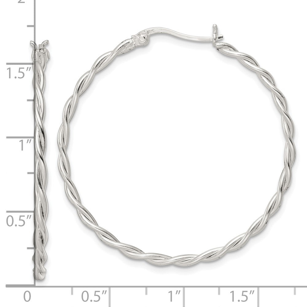 Sterling Silver Satin Twisted Hoop Earrings