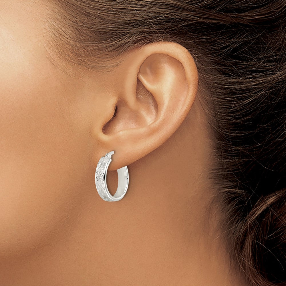 Sterling Silver Polished Geometric Design 5.25mm Round Hoop Earrings