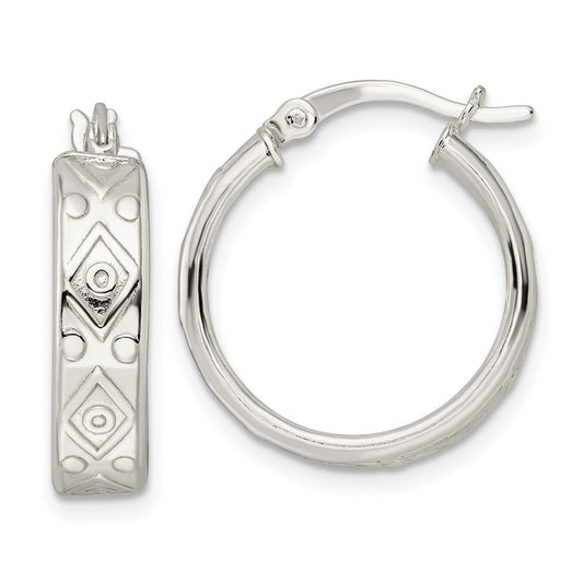 Sterling Silver Polished Geometric Design 5.25mm Round Hoop Earrings