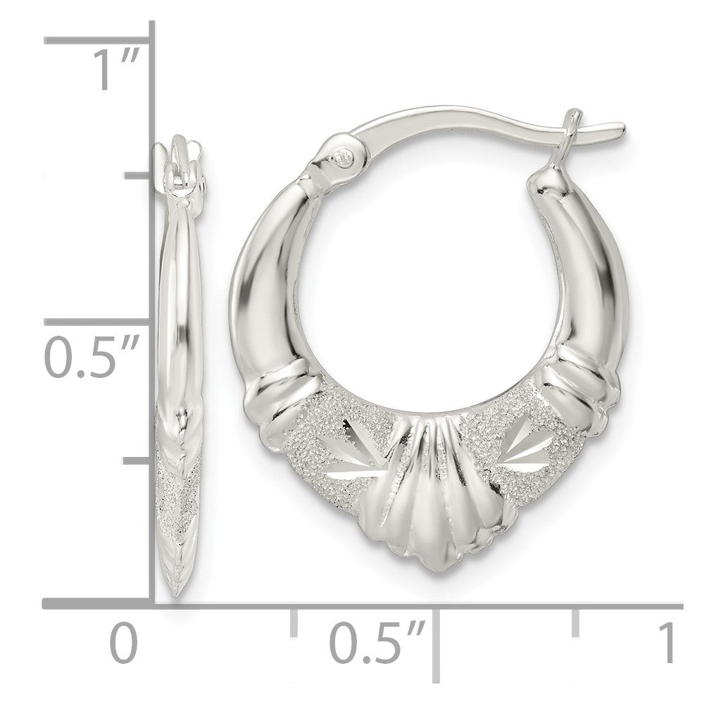 Sterling Silver Polished & Lasered D/C Scalloped Hoop Earrings