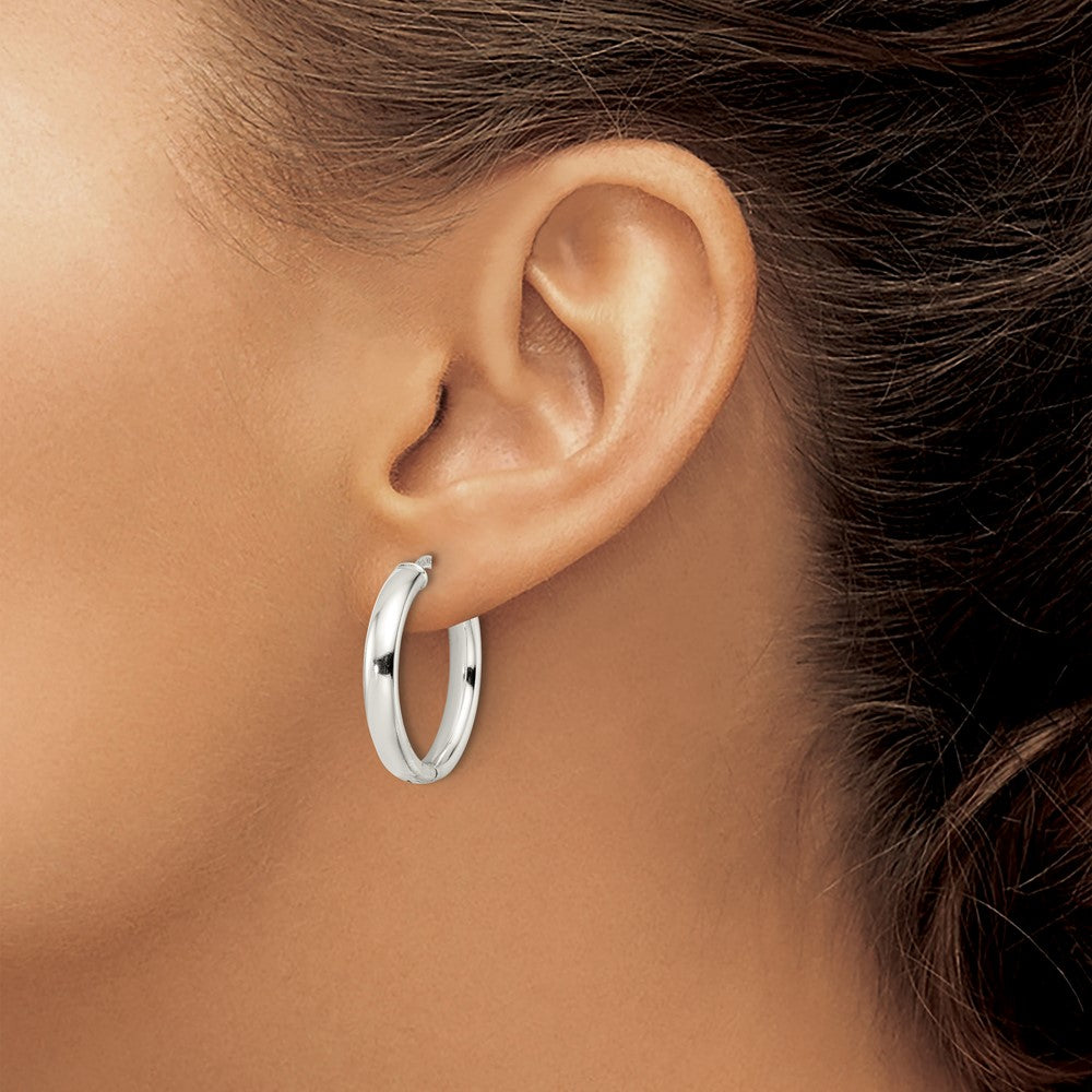 Sterling Silver Polished 3.5x25mm Hinged Tube Hoop Earrings