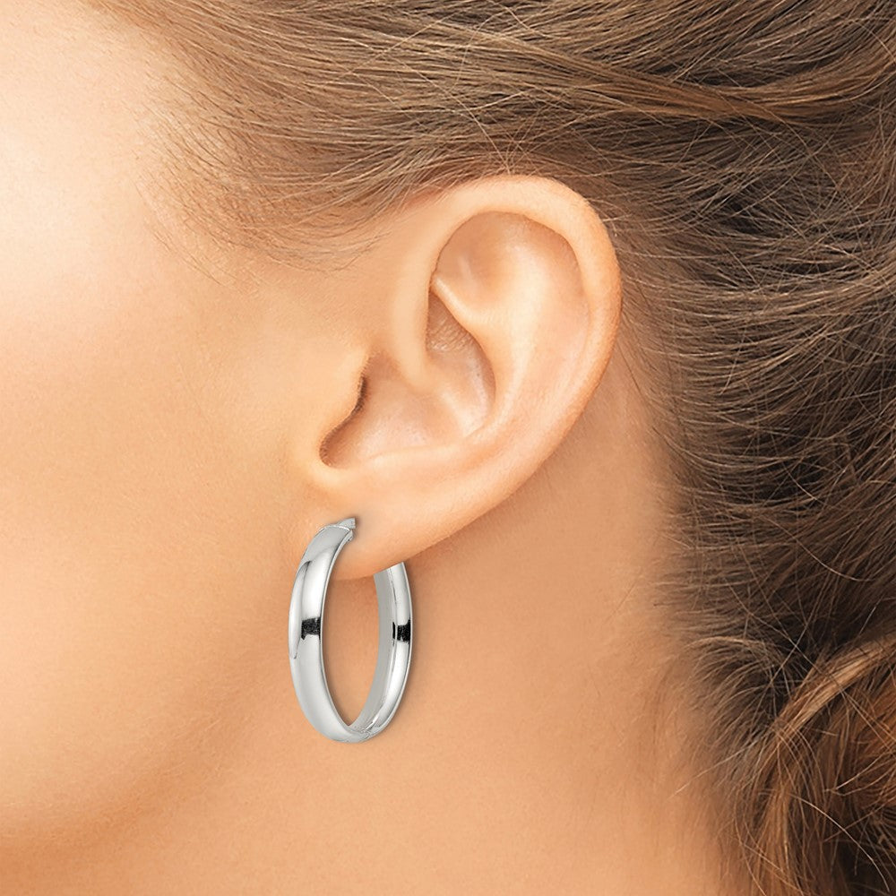 Sterling Silver Polished 5x30mm Hinged Tube Hoop Earrings
