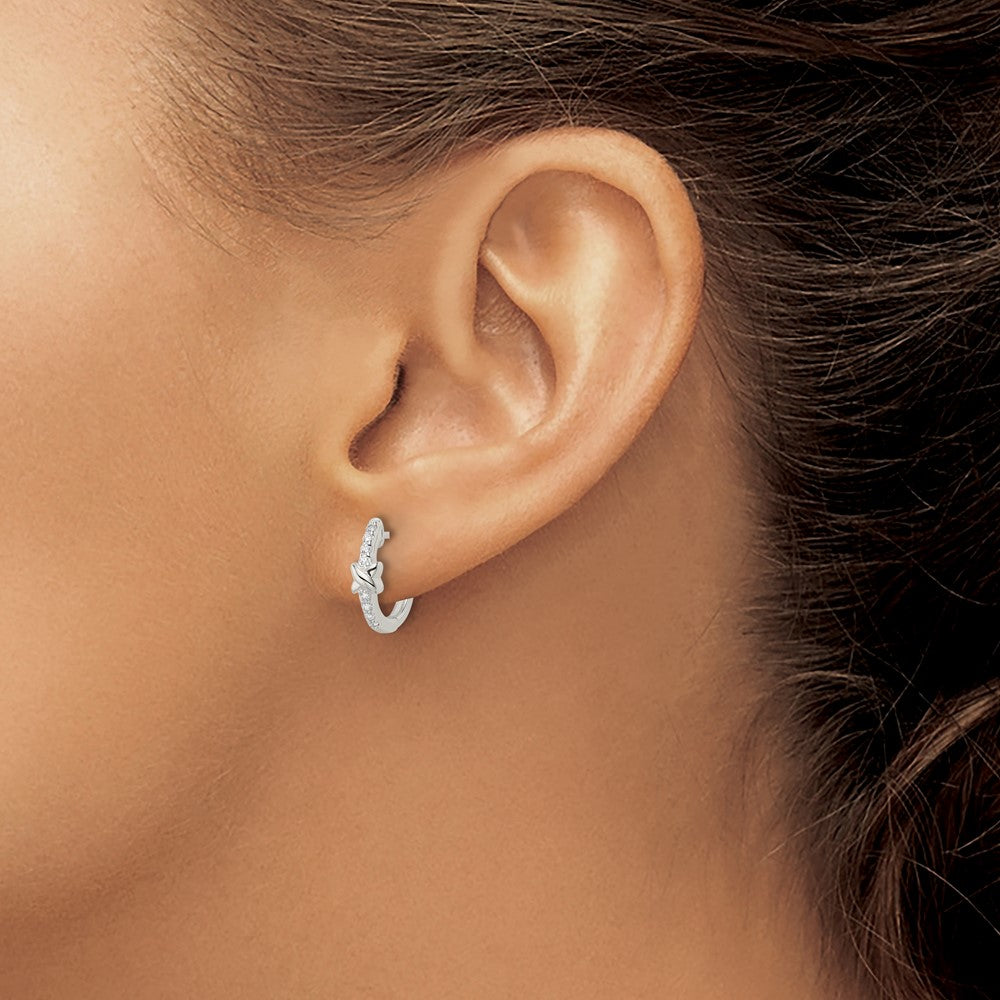 Sterling Silver Polished X CZ Hinged Hoop Earrings