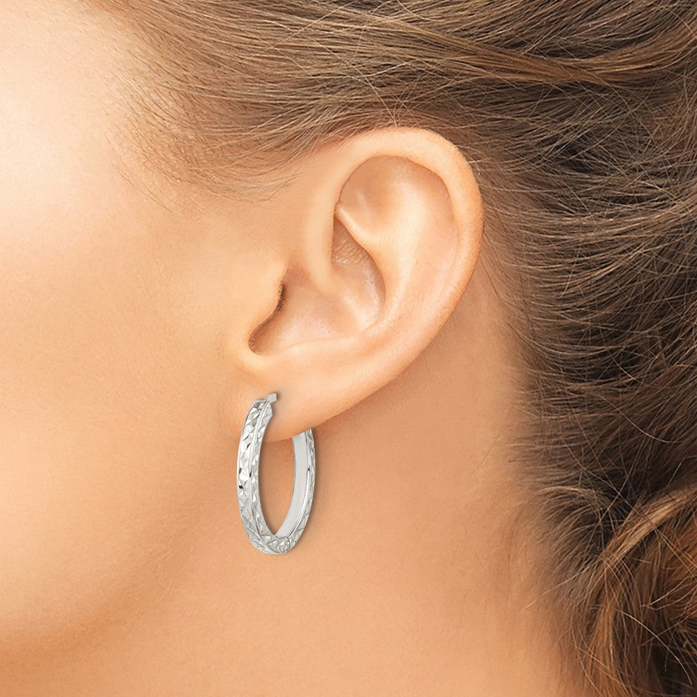 Sterling Silver Polished D/C Square Tube Locking Hoop Earrings