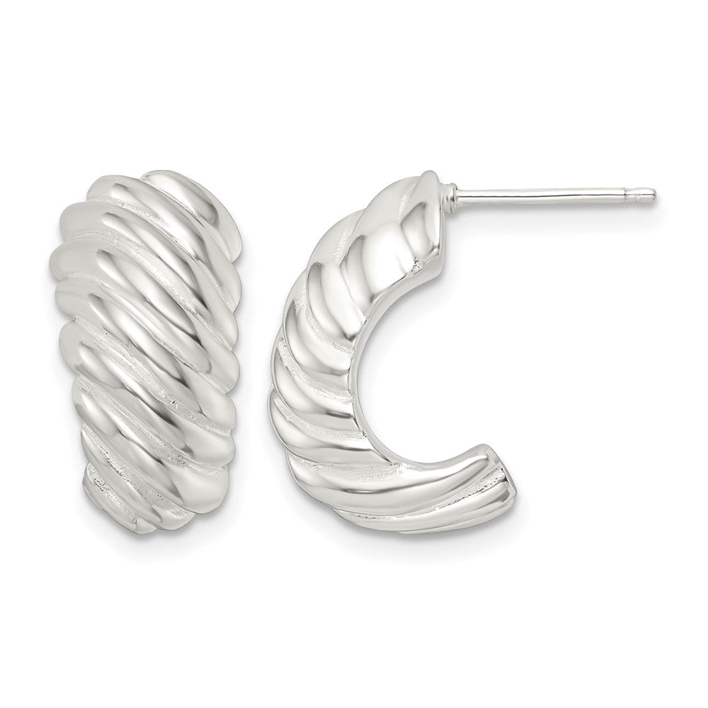 Sterling Silver Polished Hollow J Hoop Post Earrings