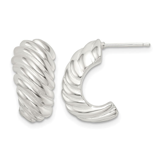 Sterling Silver Polished Hollow J Hoop Post Earrings