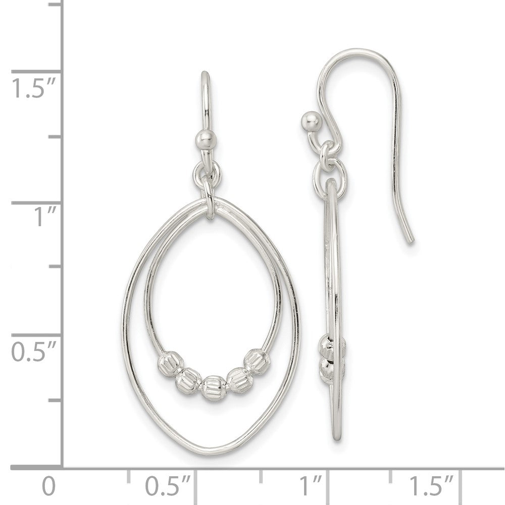 Sterling Silver Polished & Diamond-cut Beaded Ovals Dangle Earrings