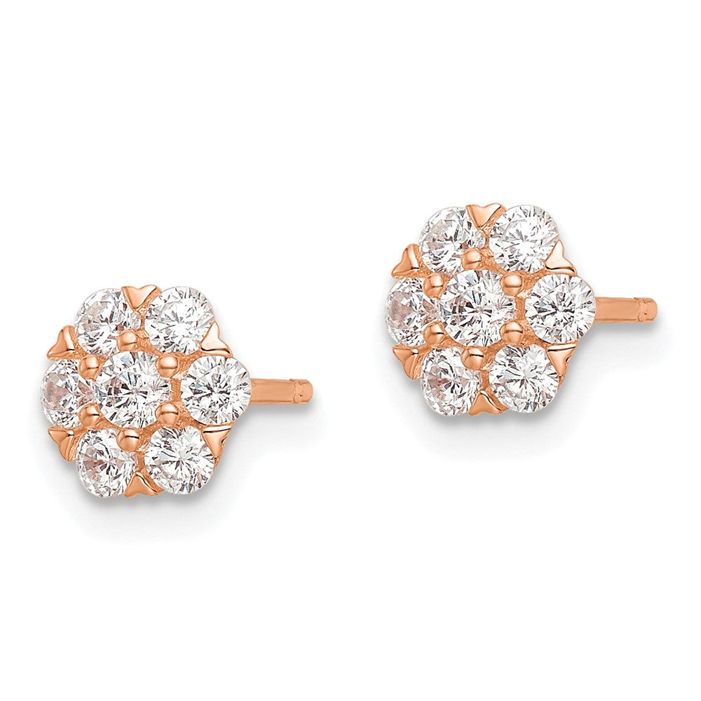 Sterling Silver Rose-tone Polished CZ Flower Post Earrings