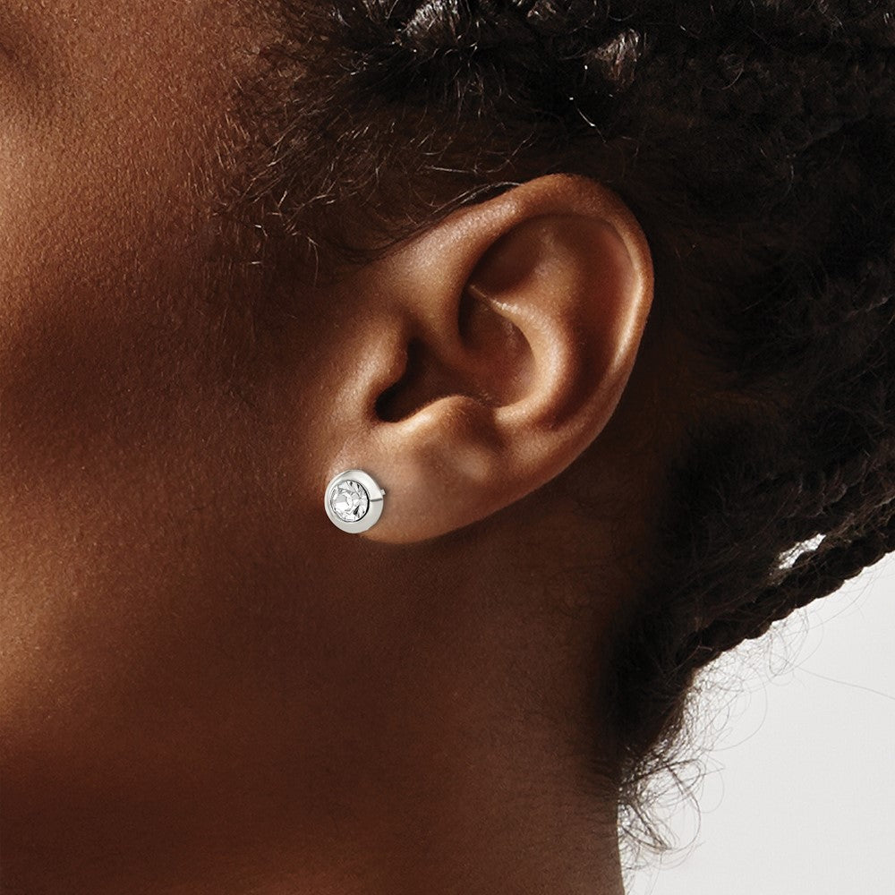 Sterling Silver Polished 8mm Round CZ Bezel Set Stud Earrings