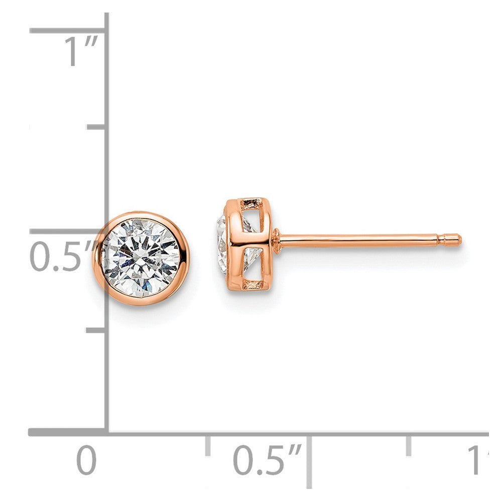 Sterling Silver Rose-tone Polished 5mm Round CZ Bezel Set Stud Earrings