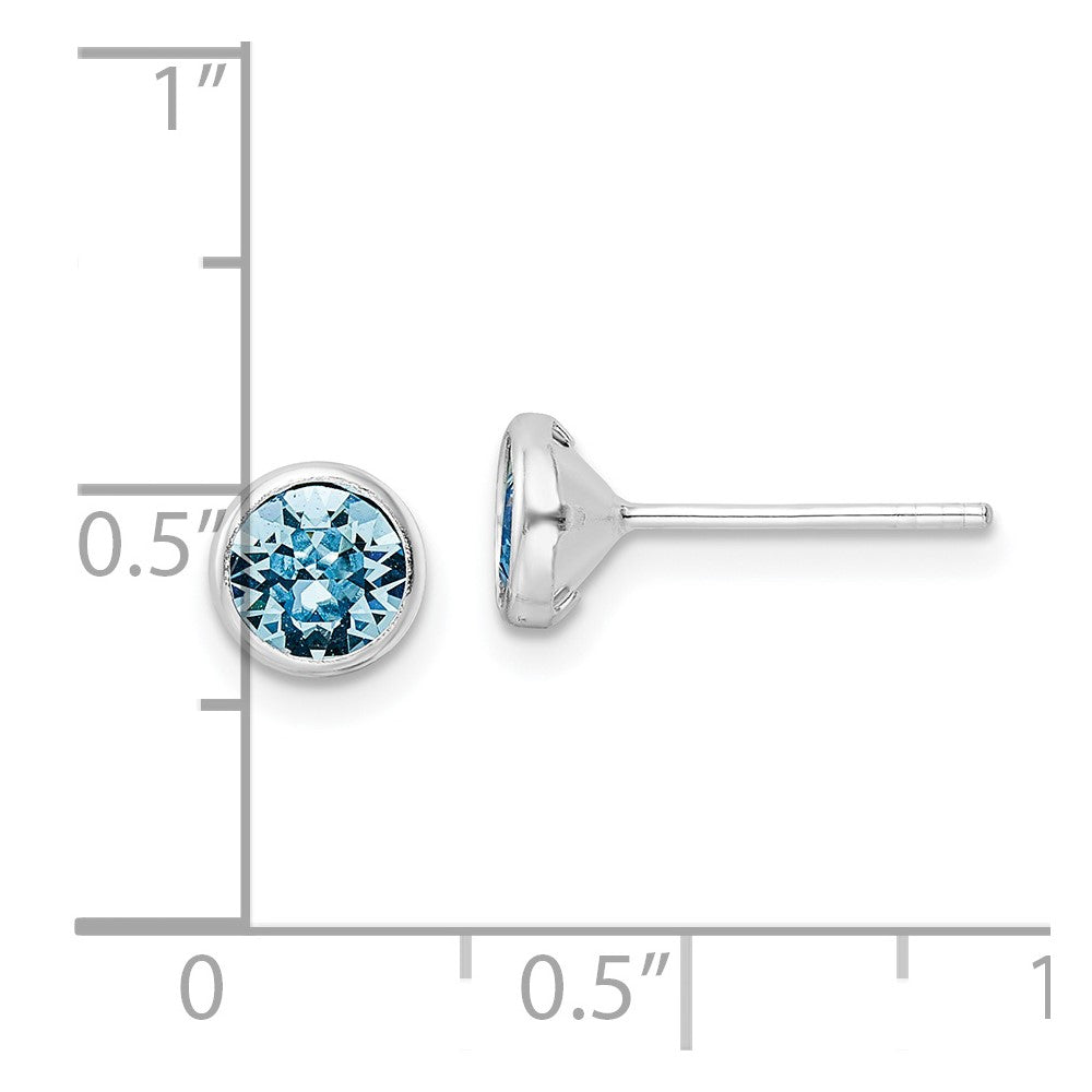 Sterling Silver Rhodium-plated Polished Blue Crystal Bezel Stud Earrings