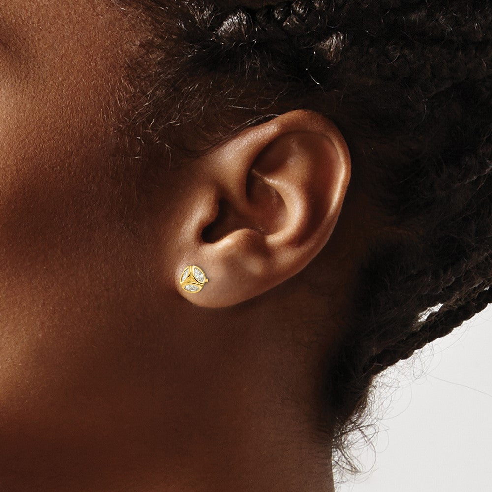 Sterling Silver Gold-tone Polished CZ Circle Post Earrings