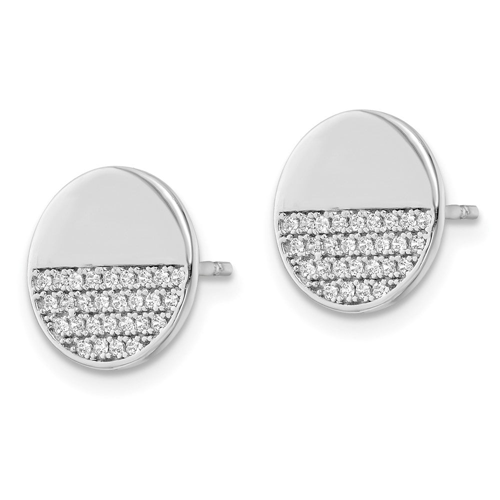 Sterling Silver Rhodium-plated Polished CZ Disc Post Earrings