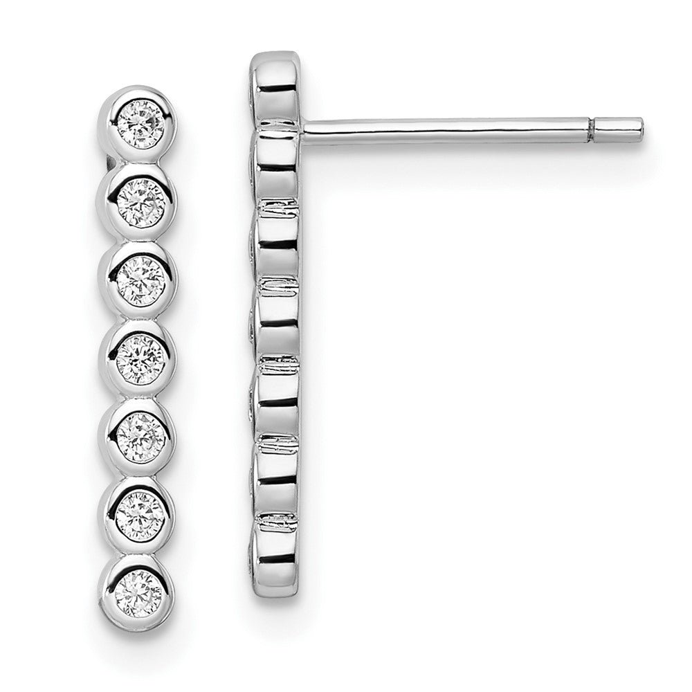Sterling Silver Rhodium-plated Polished Seven CZ Bezel Post Earrings