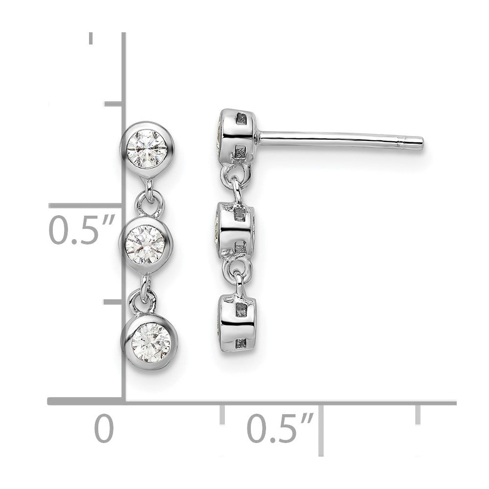 Sterling Silver Rhodium-plated Polished Three CZ Post Dangle Earrings