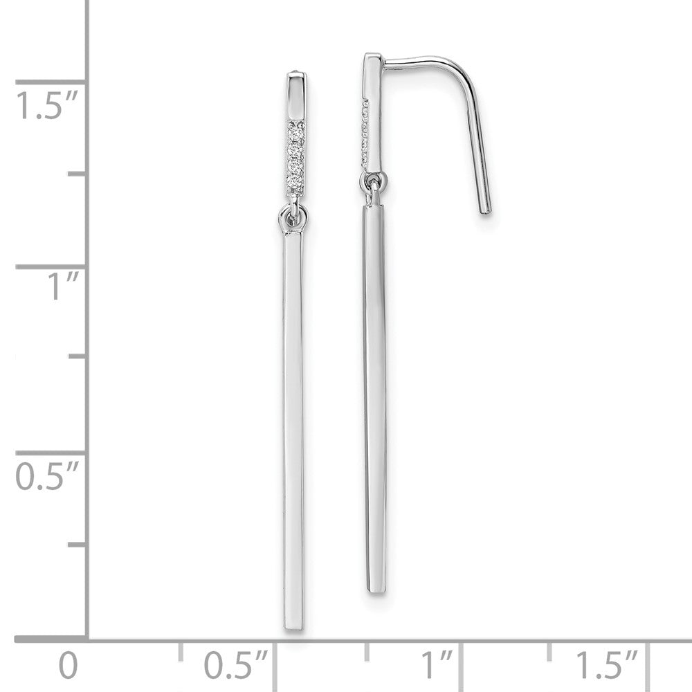 Sterling Silver Rhodium-plated Polished CZ Bar Dangle Earrings