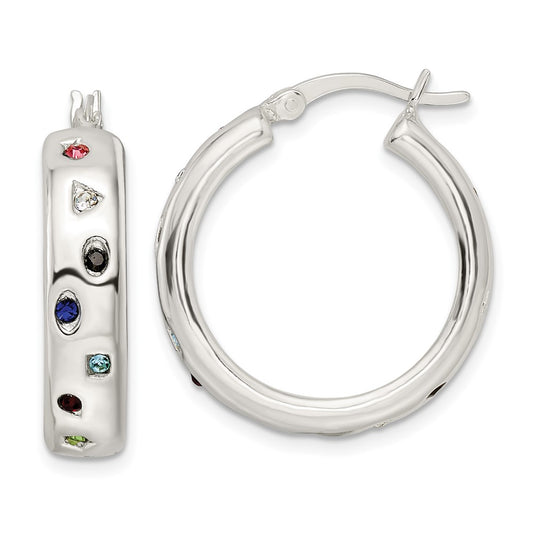 Sterling Silver Polished Multi-color CZ Circle Hoop Earrings