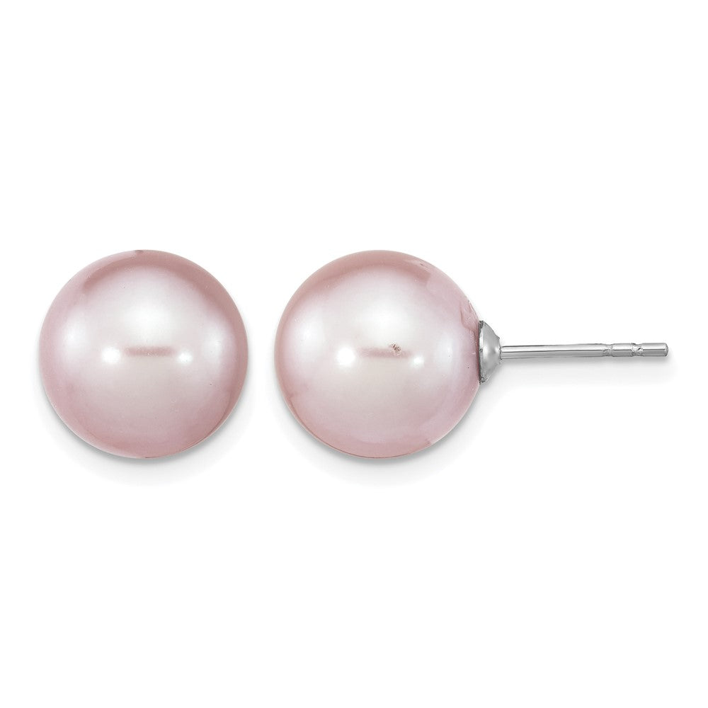 Sterling Silver Rhodium-plated 10-11mm Purple Round Freshwater Cultured Pearl Post Earrings