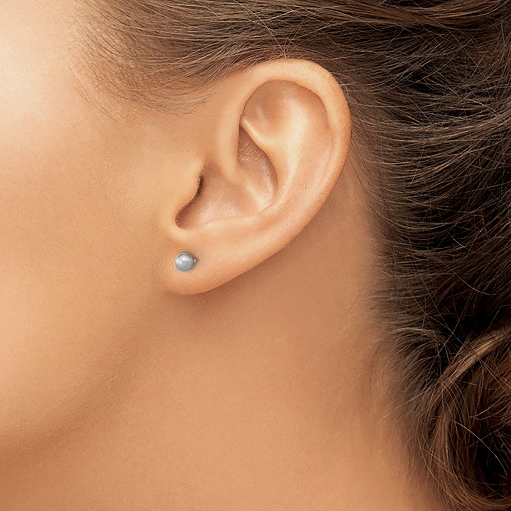 Sterling Silver Rhodium-plated 4-5mm Grey Round Freshwater Cultured Pearl Post Earrings