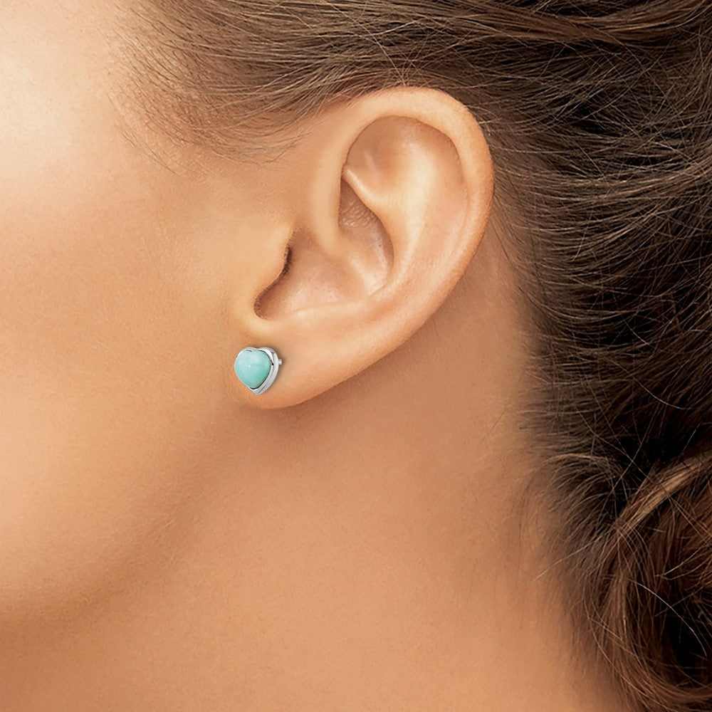 Sterling Silver Rhodium-plated Polished Larimar Heart Post Earrings