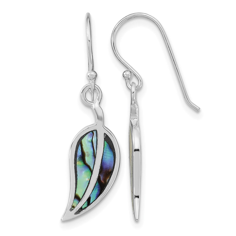 Sterling Silver RH-plated Abalone Leaf Shephard Hook Earrings