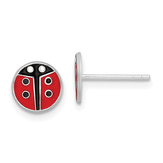 Sterling Silver RH-plated Enameled Ladybug Children's Post Earrings