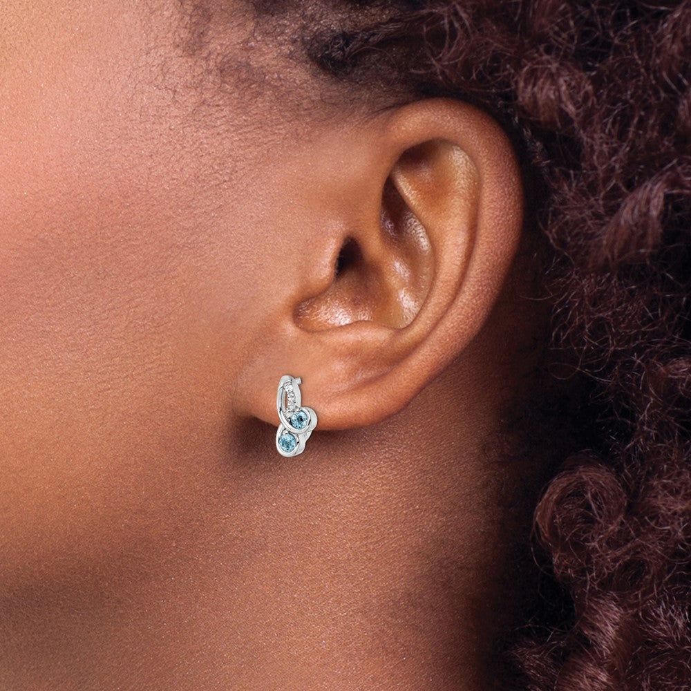 SS Rhod-plated .56t.w. LSBT/White Topaz Swirl Hinged Earrings