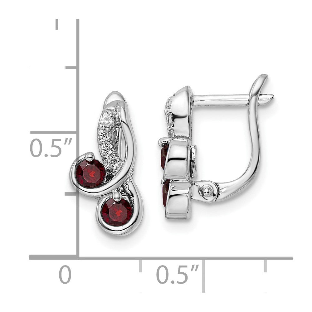 SS Rhod-plate .68t.w. Garnet/White Topaz Swirl Hinged Earring