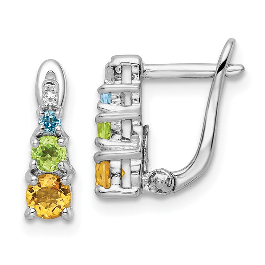Sterling Silver RH-plated .77t.w. PE/CI/BT/WT Hinged Earrings