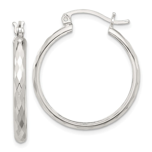 Sterling Silver Polished Textured Hoop Earrings