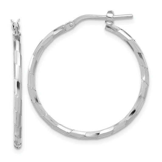 Sterling Silver Rhodium-plated Polished Textured 1.60mm Hoop Earrings