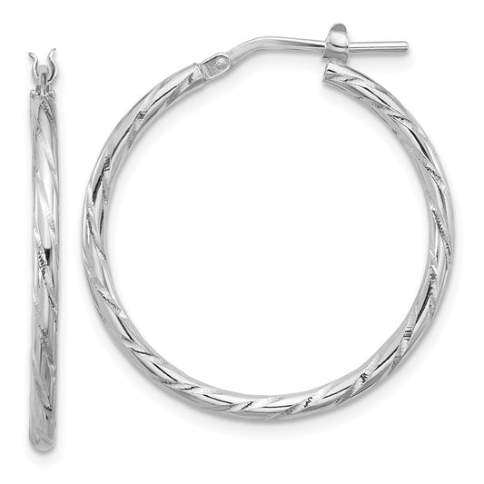 Sterling Silver Rhodium-plated Polished Diamond-cut 2.00mm Hoop Earrings