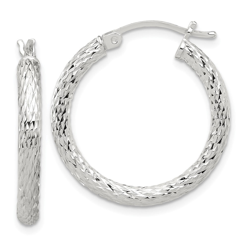 Sterling Silver D/C 3x25mm Hoop Earrings